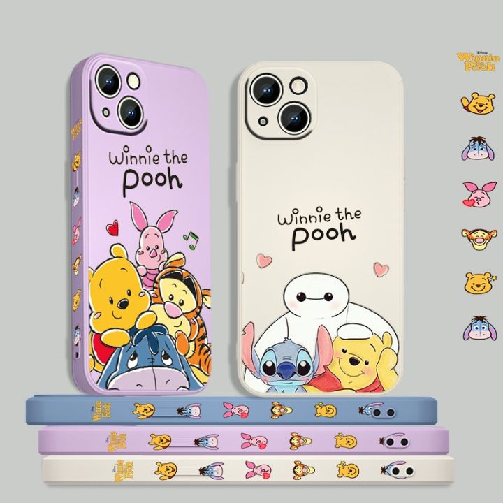 【NEW】Disney Cute Winnie The Pooh Phone Case For Apple iPhone 14 13 12 Mini 11 Pro XS MAX XR X 8 7 6S SE Plus Liquid Left Rope Fundas