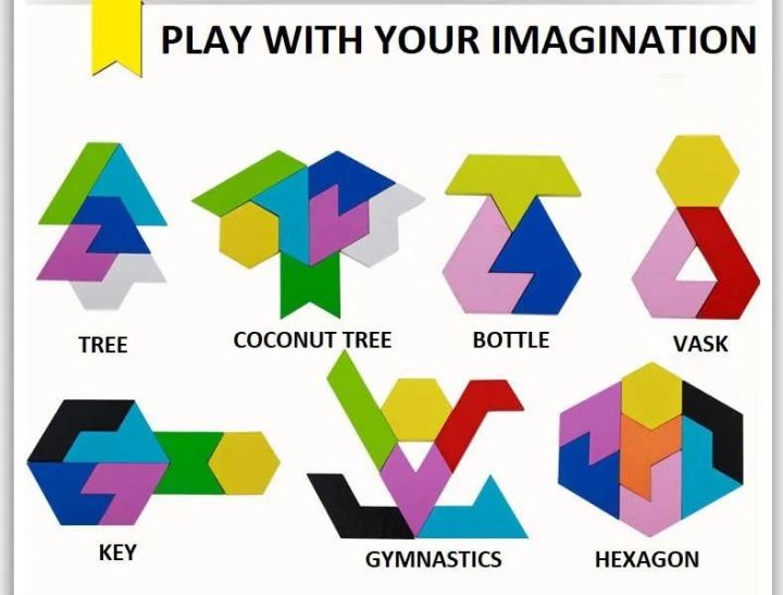 Wooden Tangram Puzzle Kids Brain Teaser Educational Game For Children ...