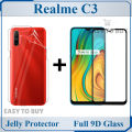 Realme C3 Full Black 9D|10D|11D|21D|6D|5D| Tempered Glass Edge to Edge Full Glue Screen Protector + Back Jelly Protector Clear Soft Film Protector Hydrogel Film Protector For Realme C3. 