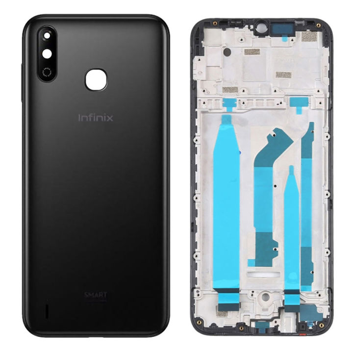 Infinix Smart 4 Middle Frame Housing with Power Volume Buttons & Camera Lens Complete Body Casing Replacement Smart 4 - Black