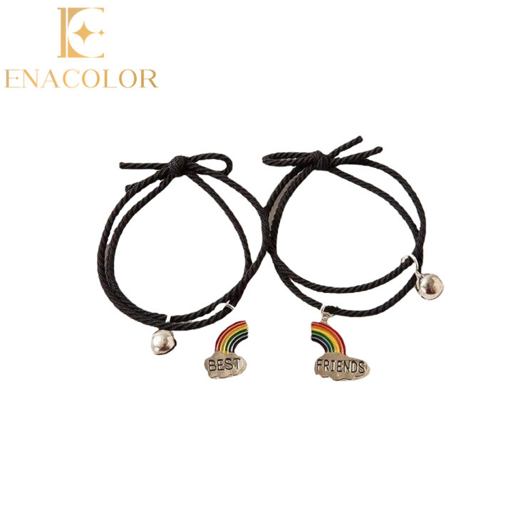 Enacolor 2Pcs/Set Lovely Girl Rainbow Best Friend Bracelet Men Women Gift  Friendship Charms Handmade Elastic Rope Ins Accessories