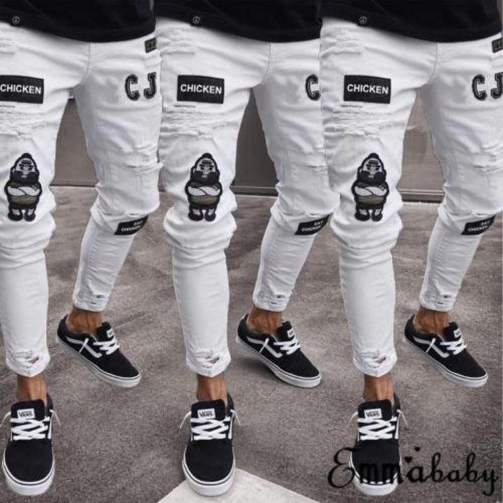 Fashion Men's Ripped Skinny Jeans Destroyed Frayed Slim Fit Denim Pant Zipper Bottoms