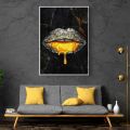 Abstract Gold and Silver Lips Poster Print Wall Art Canvas Painting Wall Pictures for Living Room Modern Home Decor No Frame. 