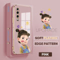 TA for Huawei P30 Back Cover + Free Lanyard Naughty Girl Luxury 6D Plating Case Side Pattern Soft Silicone Square Phone Cases. 
