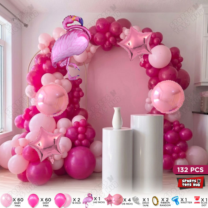 Hbd Color Rosa Flamingo Bird Pink Color Foil Balloon Set Arch Theme, Latex Balloon ...