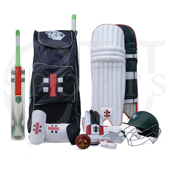 Pack of 10 - Cricket Kit For Adults (Hard Ball Bat + Hard Ball + Gloves + Cricket Kit Bag + Helmet + Under Guard + Leg Pads + Elbow Pads + Thigh Pads)