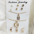 Pack Of 8 Jewelry Set 3 Rings With Adjustable Sizes - 2 Necklace / Pendant & 3 Stud Earrings (Random Design. 