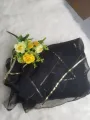 Dupatta Lace Net Dupatta Net Fabric - Black - For Women Dyeable With Golden Lining And Border -  Net Dupatta for Girls / Ladies & Women - Chunri - Stole - Scarf. 
