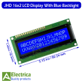 16*2 Blue Backlight Orignal JHD 16-Character Alphanumeric LCD Display 16X2 16-Character 2-Line Display Module By Electrica. 