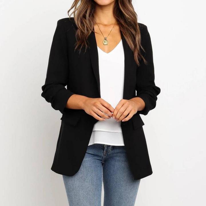 Women Loose Blazer Top Long Sleeve Casual Jacket Ladies Office Wear Coat Blouse