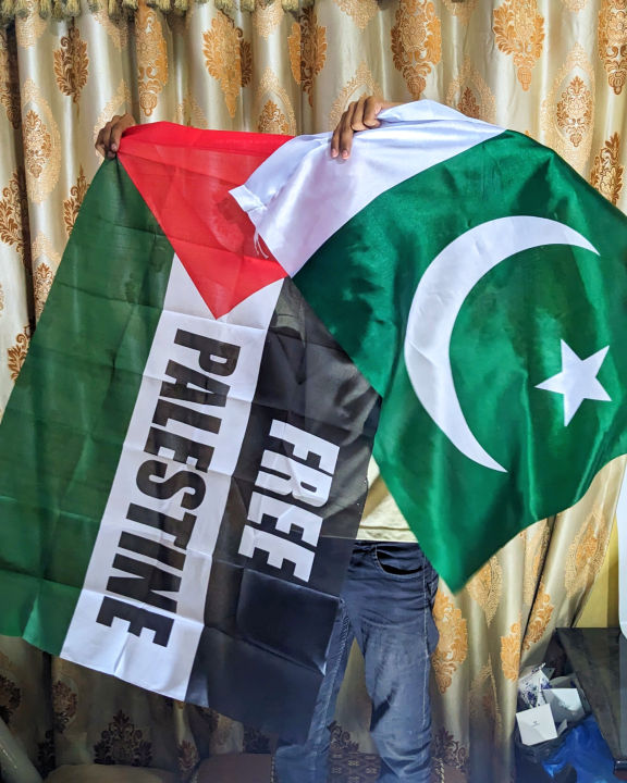 Palestine Pakistan Flag (Total 2 Pieces) Premium Palestine Or Pakistan Flag  Decoration Home Top Roof /Big Size Palestine Flag ( 2 X 3 Feet ) Premium  Flags