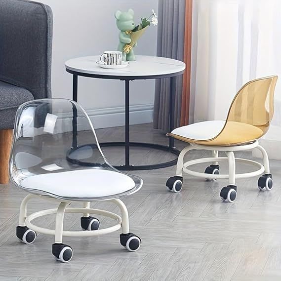 Acrylic 360° Rotatable Transparent Chair (Small) | Mini Space Design | High Resilience | Durable Backrest | Smart Wheels | Ideal for Adults & Kids (Yellow)