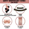 Happy Anniversary Decoration Theme set 30 Pcs Balloons ( 15 Rose Gold +15 Black Balloons ) 1 Rose Gold Curtain 2 Foil Star 1 Happy Anniversary Banner Foil Balloons anniversary decoration items For Bedroom. 