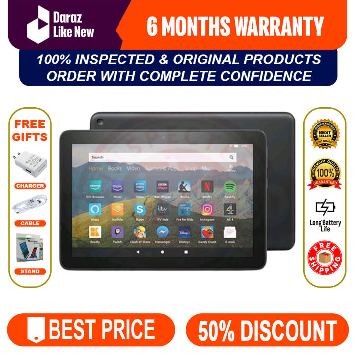 Amazon Fire HD 8' Inch Tablet | 100% INSPECTED | 10th Generation | 2GB RAM | 32GB ROM(STORAGE) | 4750mAh Battery | Playstore Installed | Dual Camera | BEST FOR ADULT AND KIDS BOTH | Just Like New Condition | With Box, Charger, Cable & FREE SURPRISE GIFT