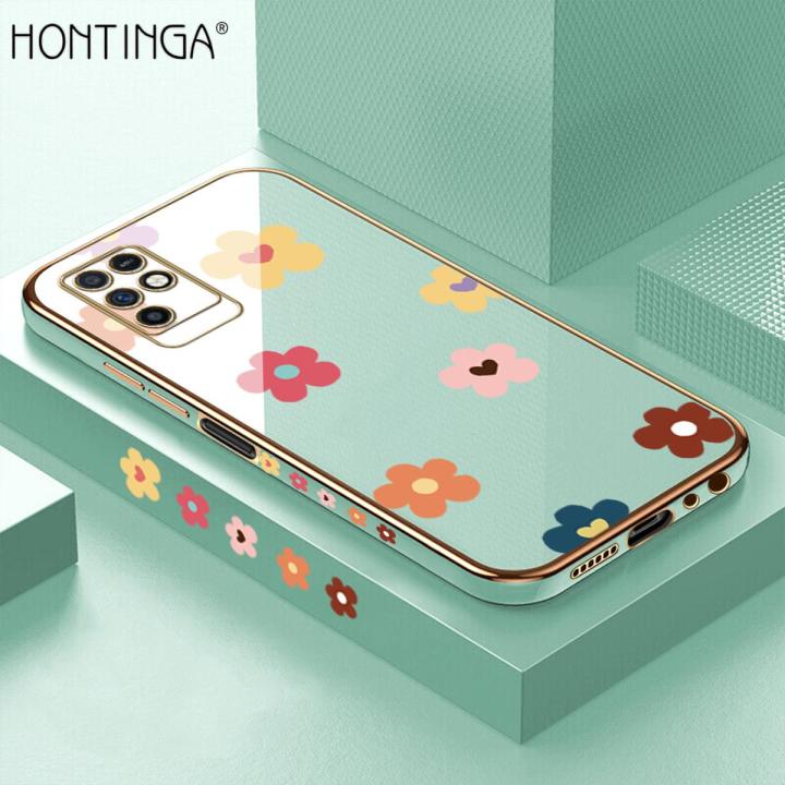 Hontinga for Infinix Note 10 Back Cover（Free Lanyard）Luxury 6D Plating Cartoon Falling Flower Side Pattern Case Soft Silicone Square Phone Cases