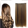 5 clips hair extension Dark Brown With Golden Streaking. 