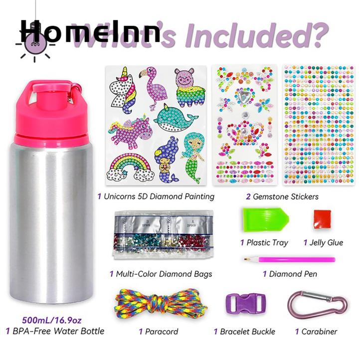 Diy Water Bottle Kit for Girls Sparkling Water Bottle Kit 17oz with Keychain Stickers Perfect Gift for Girls 6-12 Leak-proof Bottle for School Travel Sports Arts Crafts Set Birthday Christmas