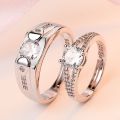 Adjustable Engagement Couple Rings set With Box for Girls and Boys Silver Diamond Cuple Rings Pair resizable. 
