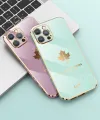 For Realme 5i Back Cover + Hand Strap Fashion Shiny 6D Plating Maple Leaves Protective Case Square Bumper Soft Silicone Mobile Phone Cases. 