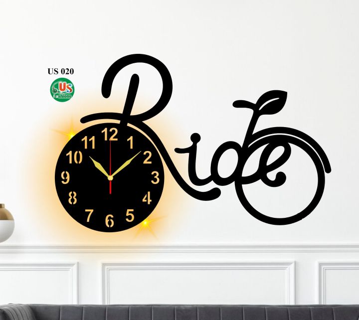 Ride Cycle Wooden Wall Clock With Light