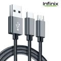 100% Original Infinix XPL02 Metal Micro USB And Type C Cable For Abdroid 5V 1.2~2A Grey / Infinix 2 in 1 Cable XPL02 Fast Charging 5V 1.2~2A / Infinix 2 in1 fast Charger Cable -XPL02. 