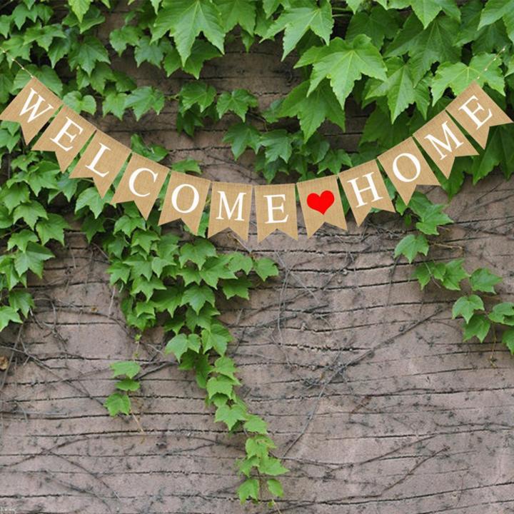 XINQIUS Welcome Home Banner Burlap Sign Party Buntings for Welcome Party Great for Baby Shower, Wedding Home Party Decor