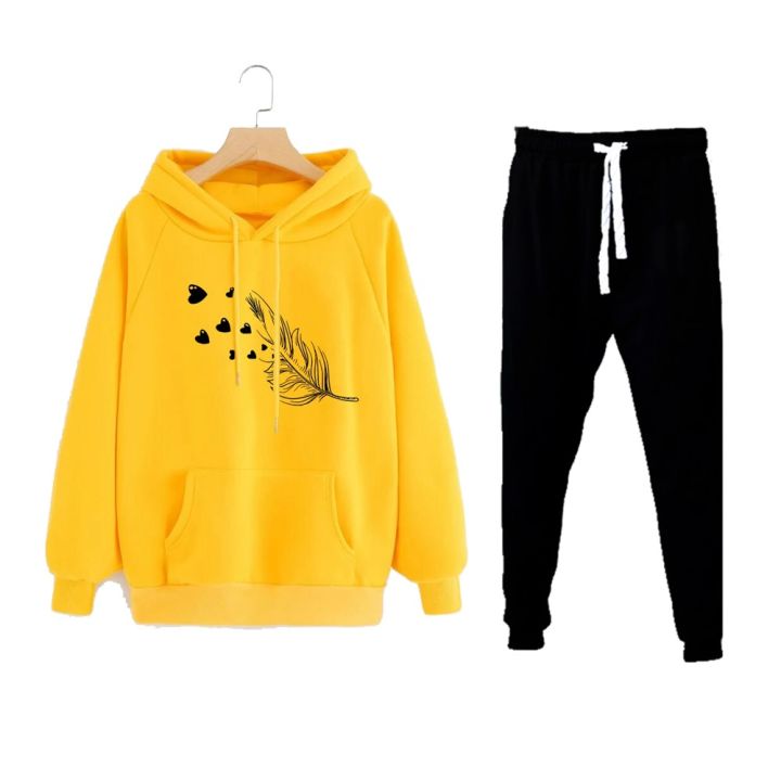 Feather Hearts Fleece Hoodie And Trouser Drawstring Hood Winter Export Quality Hoodies Tracksuit For Men