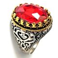Silver and Gold Touching Ring with beautiful Red stone ring for men. 