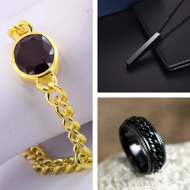 Pack Of 3 Salman Khan Hand Bracelet / Spinner Chain Ring / Vertical Bar Necklace For Men And Boys