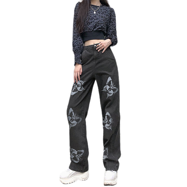 Women's%20Loose%20Jeans,%20High%20Waist%20Butterfly%20Print%20Long%20Straight%20Pants,%20Slim%20Baggy%20Trousers%20-%20Image%204