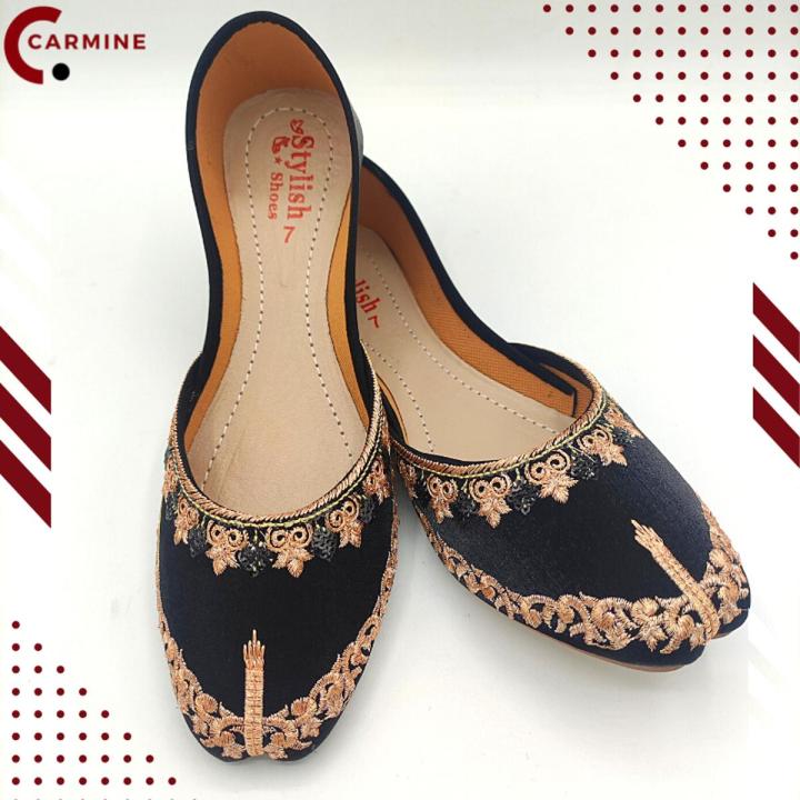Black with Golden Floral Stylish Handcraft Black khussa for Girls Khusa For Women Khusa For Girl