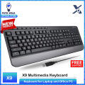 X9 Performance Multimedia USB Wired Keyboard - Comfortable Typing - Ergonomic Full Size Keyboard with Wrist Rest and 114 Keys - For Windows PC & Chrome OS External Computer Keyboard for Laptop and Office PC. 