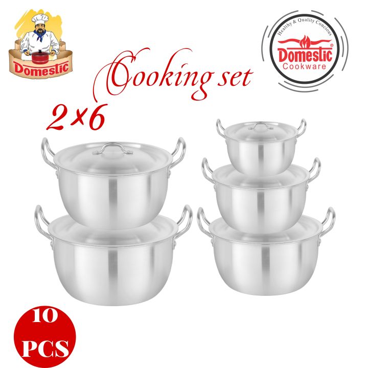 Domestic Cooking Pot Set Cook Cusine set 2-6 full set 10pcs Metal Finish Cookware set Best Quality Trending Cookware sets