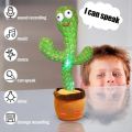 Rechargable /Cell Operated Dancing Cactus Toy with Recording Lighting Repeats What You Say Singing Cactus Plush Toy. 