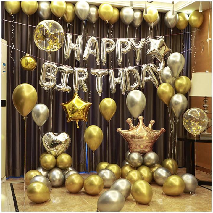 Crown Star Metallic Gold Silver Balloons Happy Birthday balloons Happy Birthday Decoration theme set