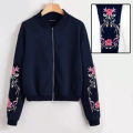 Stylish Flower Embroidery Fleece Jacket For Girls/Women Winter Collection (Zipper/Upper). 