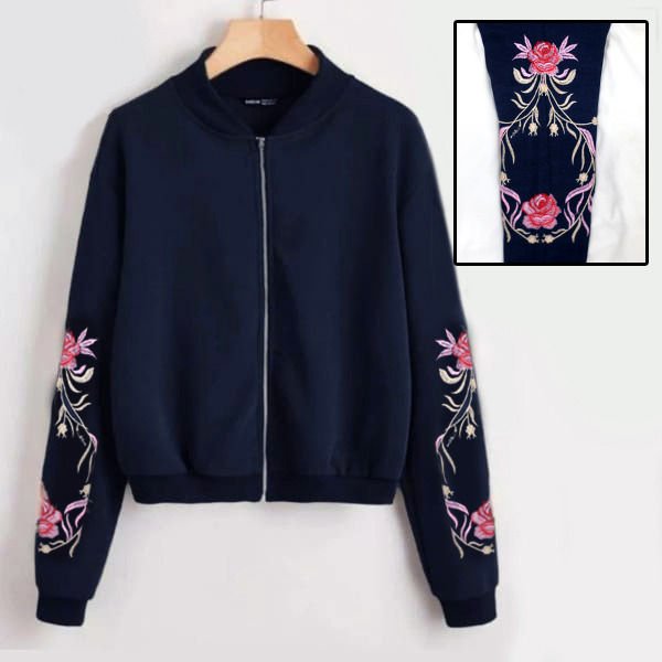 Stylish Flower Embroidery Fleece Jacket For Girls/Women Winter Collection (Zipper/Upper)