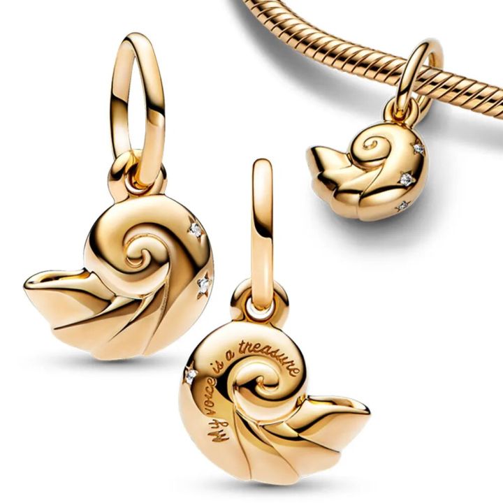 The Little Mermaid Ariel Shell Dangle Charm for Women Original PANDORA bracelet Pendant Necklace DIY Jewellry