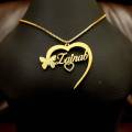 Customized Jewelry Pure Golden smooth Polish Heart Design Double Name Necklace. 