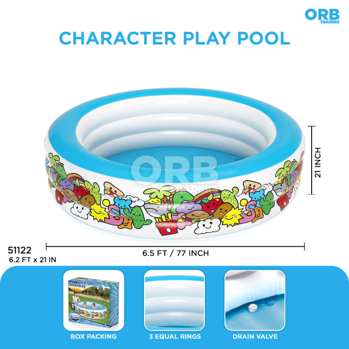 6.5 Ft Bestway Inflatable Cartoon Characters Pool 3 Ring Swimming Pool For Kids Summer Season Pools Party With Inflatable Pool, Family Fun Indoor & Outdoor Kids Water Games Swim Play Bath Pool & Enjoy Summers Swimming Pool For Toddler & Kids Code: 51122