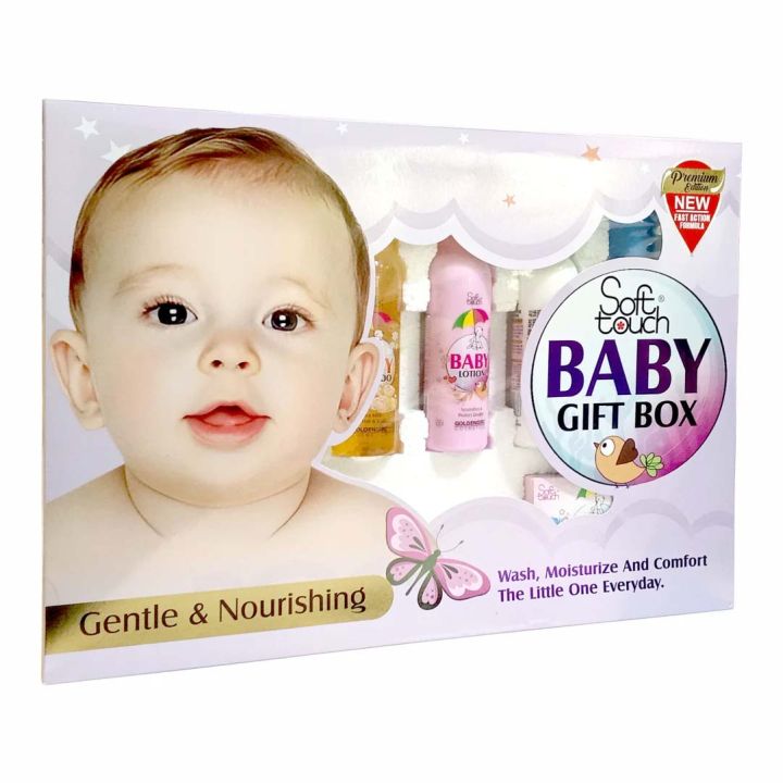 Soft Touch Baby Care Large Gift Box Kit (Pack Of 4) large baby kit 50ML each Baby Shampoo Oil Lotion Kit baby gift set New Born Baby Gift Set Baby Care Kit Baby Bathing Kit Baby Care Accessories MSA MART PAKISTAN