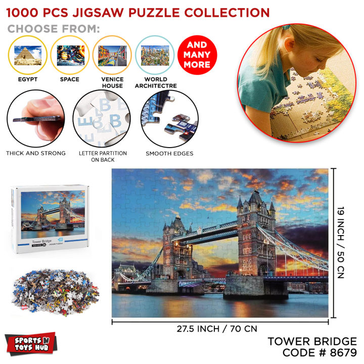 1000 PCS Jigsaw Puzzles, Educational Intellectual Decompressing Fun Game for Kids Adults, Puzzles 1000 Pcs Fun and Challenging Family Game + Wall Poster (World Architecture Egypt Gizeh Pyramid Space Traveler Venice House Turkish Air Balloons Time Square)
