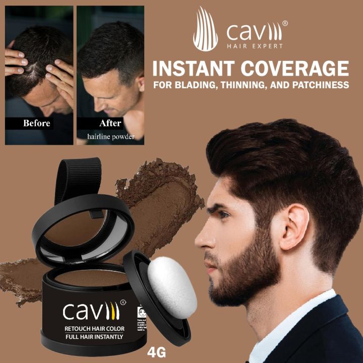 Waterproof Caviii hairline powder 4g roots touch up for Grey & thinn hairs to make hair thickker instantly made in France