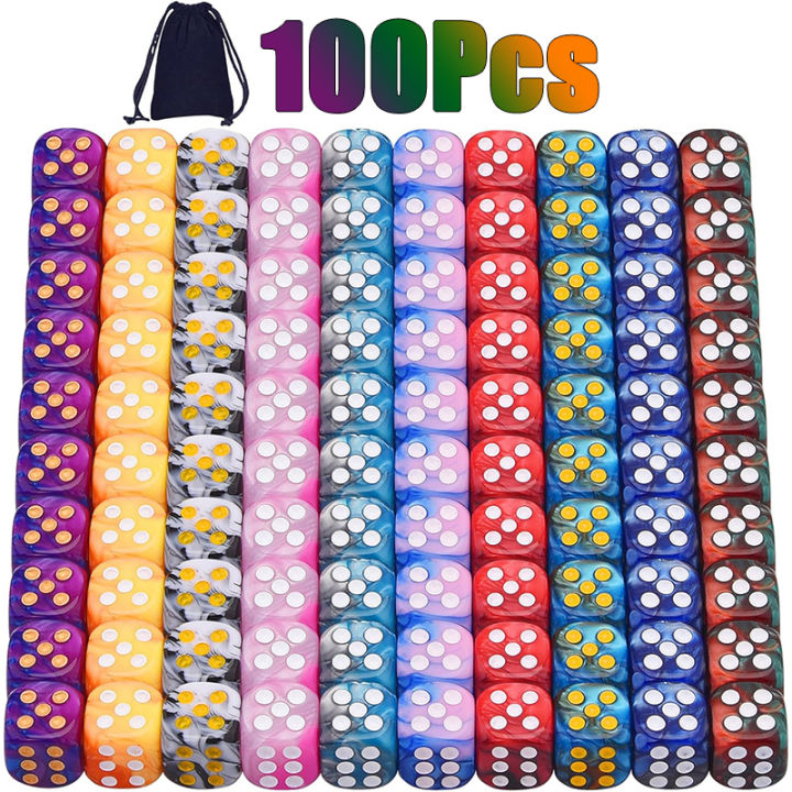 12mm Dice 6 Sided D6 Game Dice 100/50/30/10Pcs Random Colors Two Tone Round Corner Dices Teaching Math PRG Board Game
