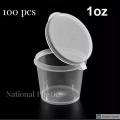 Pack of 100 Clear Plastic Disposable Sauce Cups with Lids 30ml. 