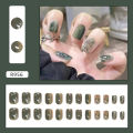 24pcs/box olive green False Nails Tips With Glue And Sticker Elegant Art Wearable For Women Press On Artificial Nails. 