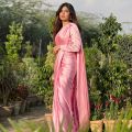 Pink Stitched Shamoz Silk Saree for Women and Girls. 
