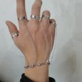 Punk Geometric Silver Color Chain Wrist Bracelet For Women Men Finger Ring Set Fashion Jewelry Gifts Pulsera Mujer. 