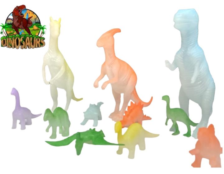 11Pcs Dino Valley Toys Set  for kids, Dinosaur World, Jurassic world, Glow in dark, (Different Size)