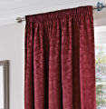 Jacquard Curtains Set, Lined Tape Top Curtains - Petal Damask Maroon Red - Pack of 2 with FREE Tie Back. 